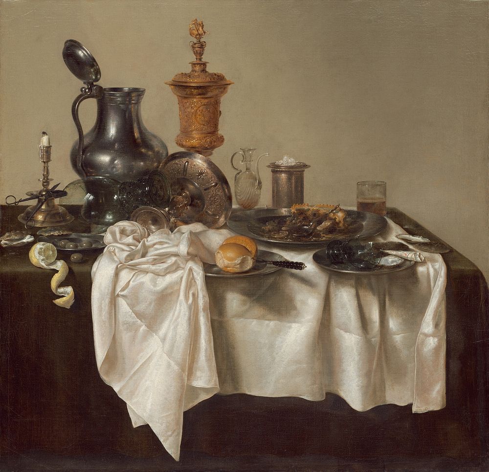 Banquet Piece with Mince Pie (1635) by Willem Claesz Heda.  