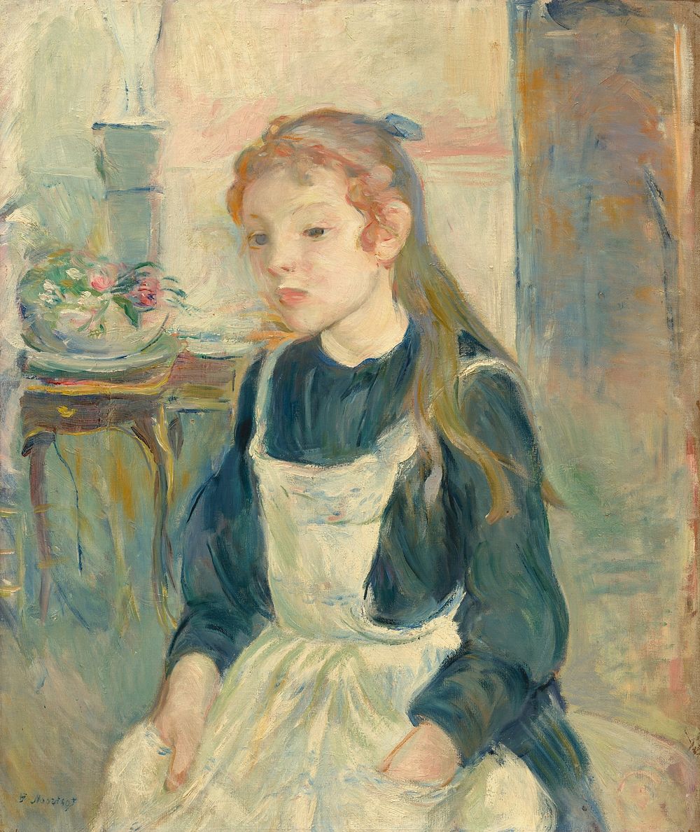 Young Girl with an Apron (1891) painting in high resolution by Berthe Morisot. 