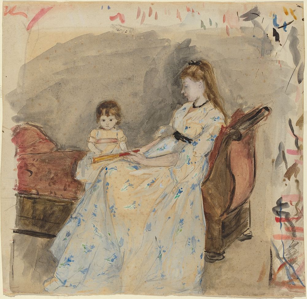 The Artist's Sister, Edma, with Her Daughter, Jeanne (1872) painting in high resolution by Berthe Morisot. 
