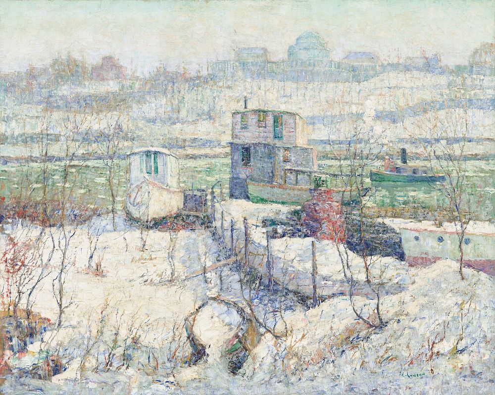 Boathouse, Winter, Harlem River (ca. 1916) by Ernest Lawson.  