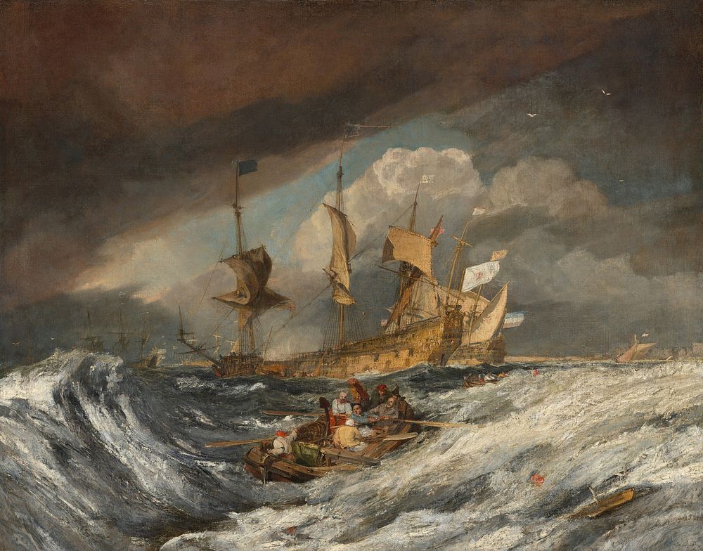 Boats Carrying Out Anchors to the Dutch Men of War (ca. 1804) by Joseph Mallord William Turner.  