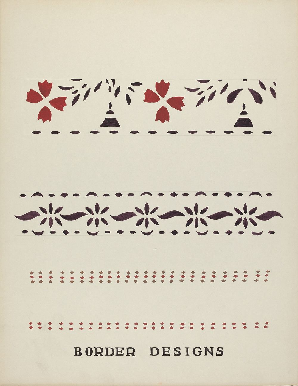 Border Designs From Proposed Portfolio "Maine Wall Stencils" (1935–1942) by Mildred E. Bent.  