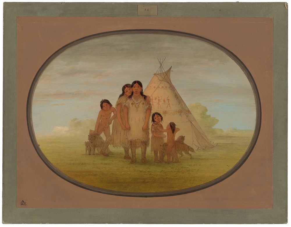 Camanchee Chief's Children and Wigwam (1861-1869) painting in high resolution by George Catlin.  