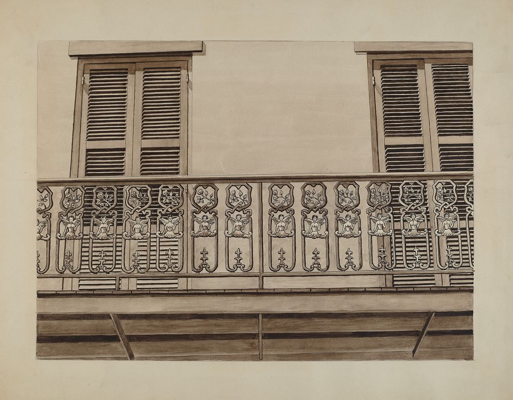Cast Iron Balcony Rail (ca. 1936) drawing in high resolution by Lucien Verbeke.  