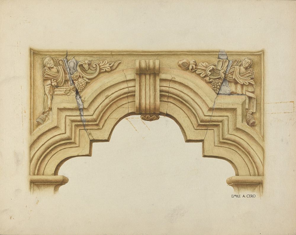 Carved Stone Arch Over Doorway (ca. 1939) by Emile Cero.  