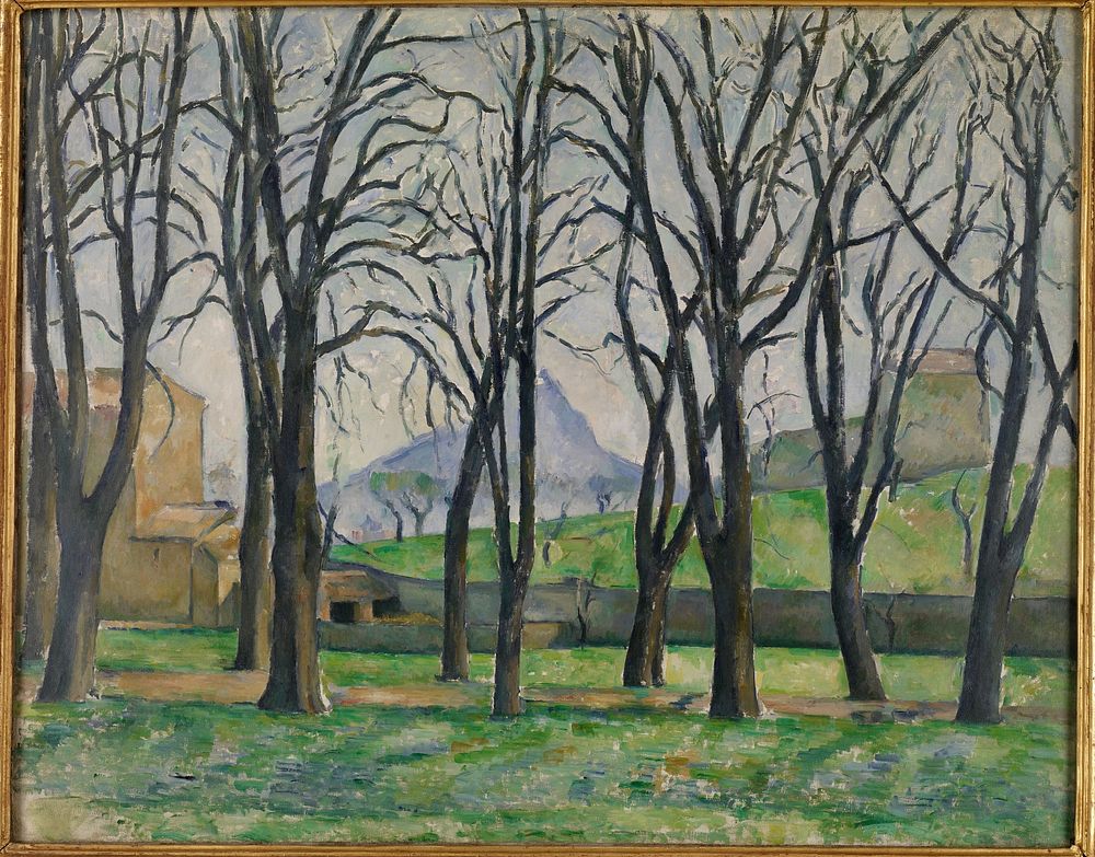 Chestnut Trees at Jas de Bouffan (c. 1885-1886) painting in high resolution by Paul C&eacute;zanne.  