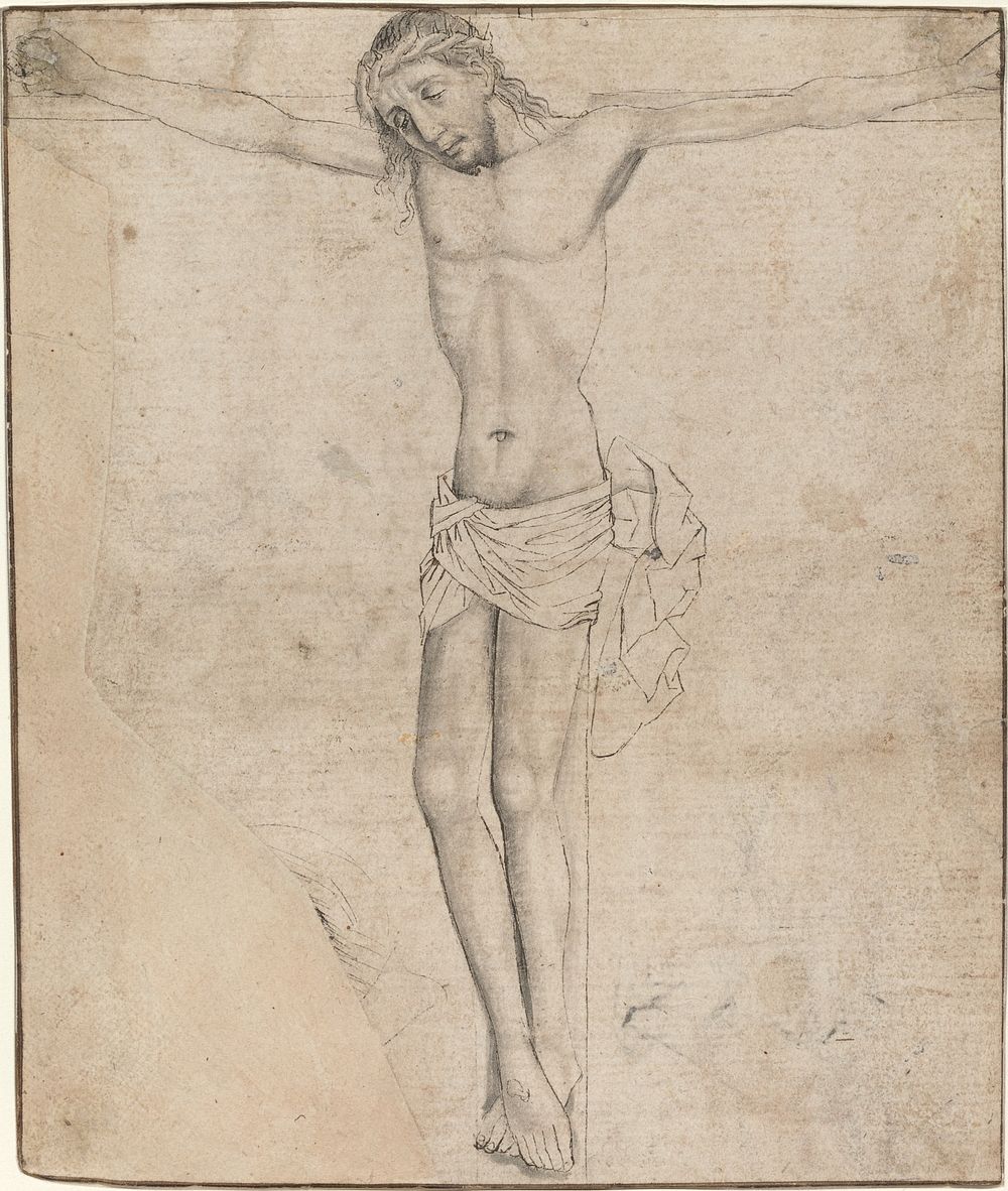 Christ on the Cross during mid 1470s drawing in high resolution by Master of the Drapery Studies.  