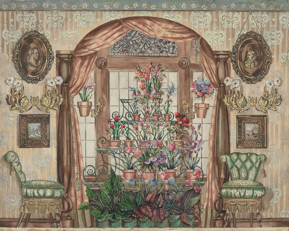 Conservatory Window with Flowers (1935&ndash;1942) by Perkins Harnly.  