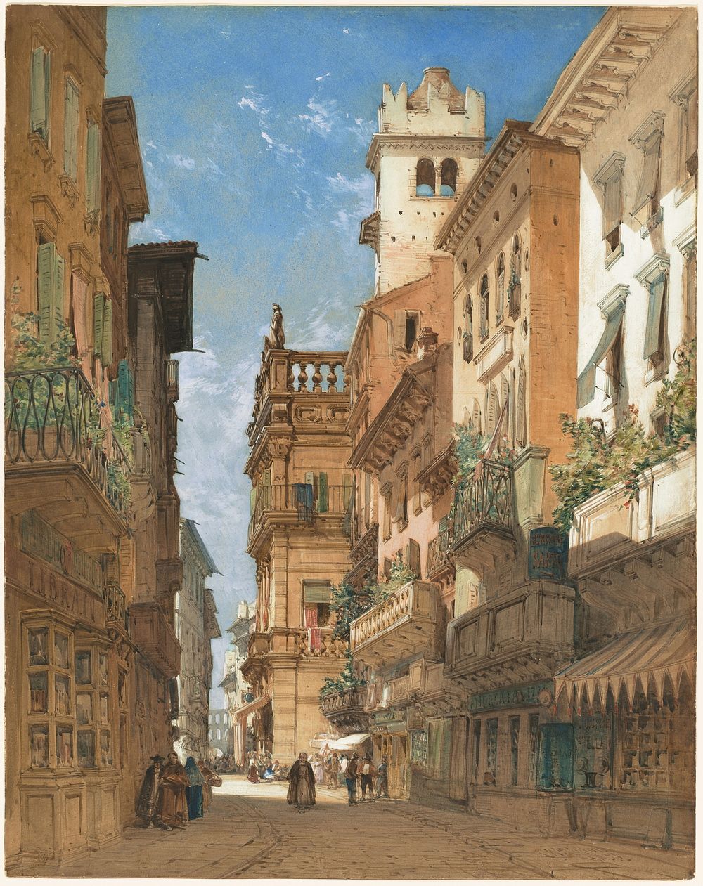 Corso Sant' Anastasia with the Palazzo Maffei in Verona (1855) by William Callow.  