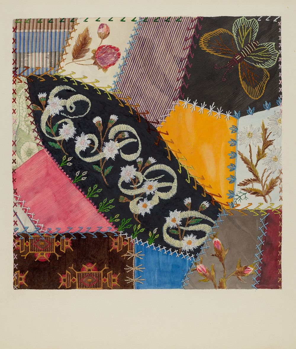Crazy Quilt Detail (c. 1937) by Edith Towner. 
