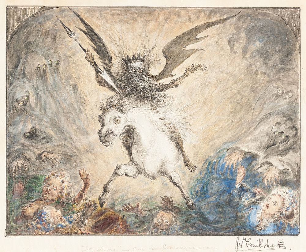 "Crinolina" and the Consequences (1865) by George Cruikshank.  