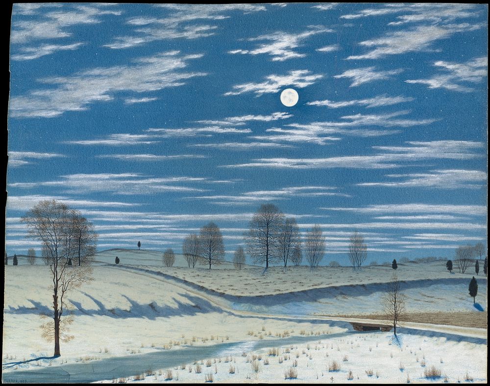 Winter Scene in Moonlight (1869) by Henry Farrer. Original public domain image from The MET Museum