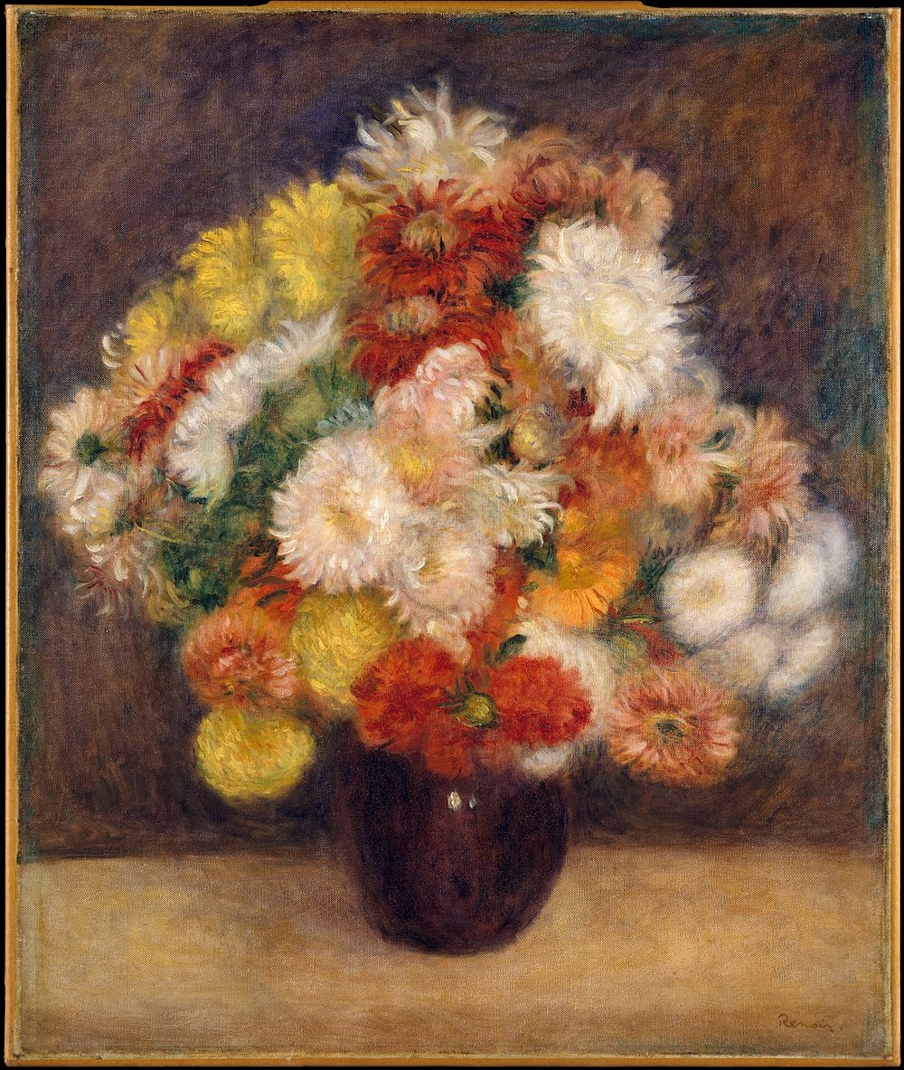 Bouquet of Chrysanthemums (1881) painting in high resolution by Pierre-Auguste Renoir.  