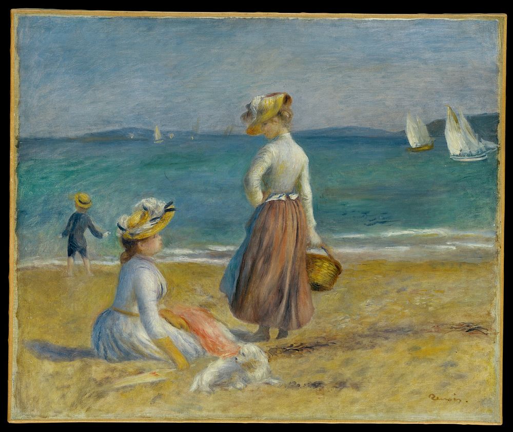 Figures on the Beach (1890) painting in high resolution by Pierre-Auguste Renoir.  