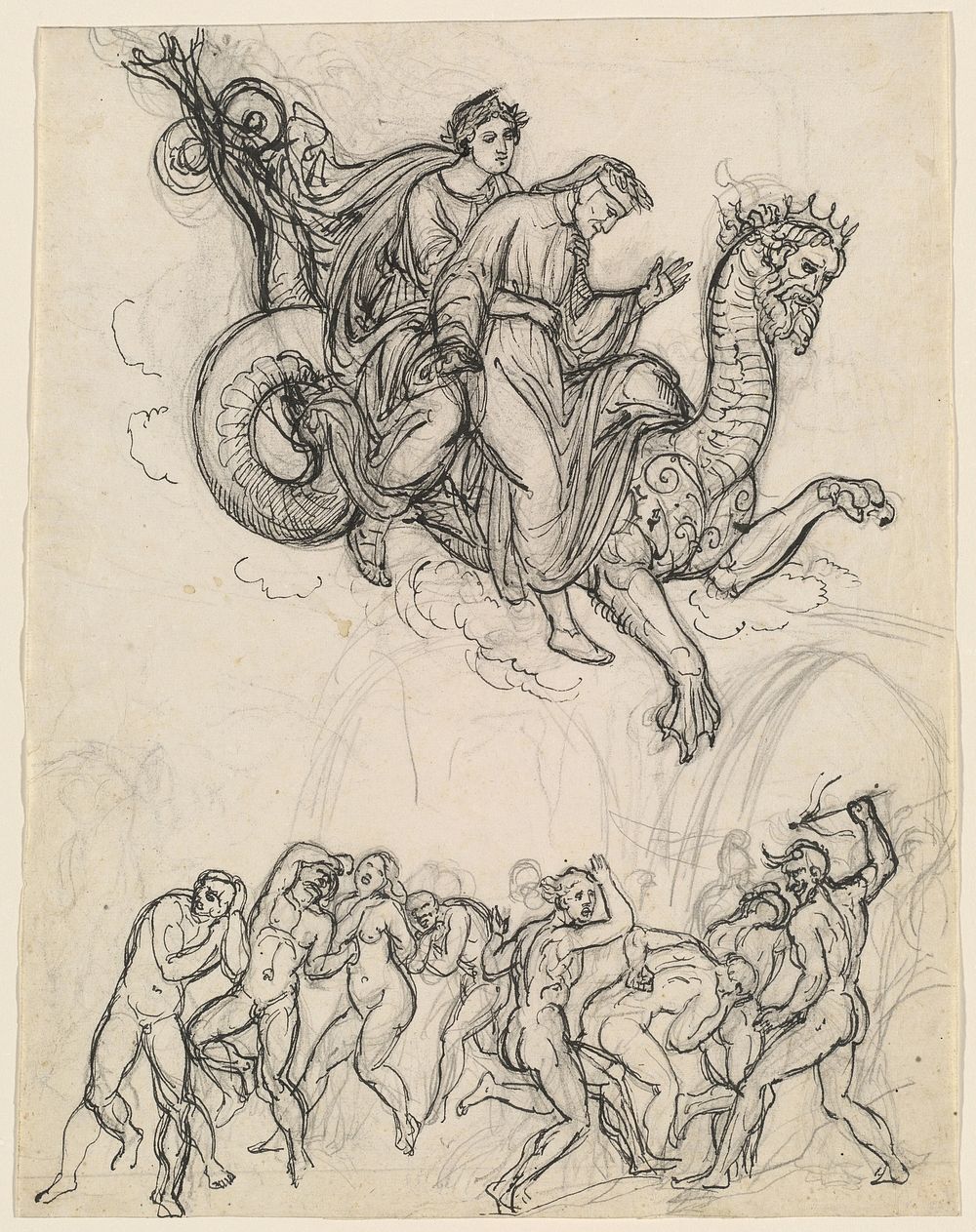 Dante and Virgil Riding on the Back of Geryon (c. 1821) by Joseph Anton Koch.  