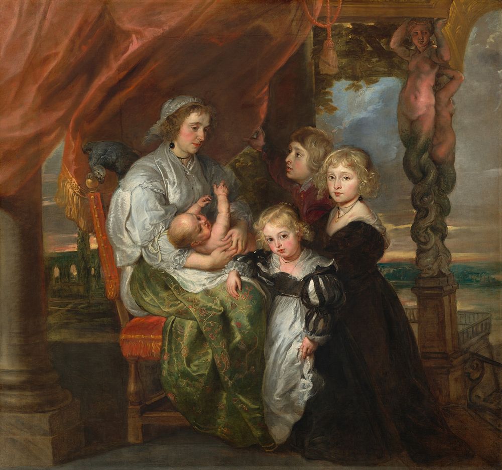 Deborah Kip, Wife of Sir Balthasar Gerbier, and Her Children (1629–1630, reworked probably mid 1640s) by Sir Peter Paul…