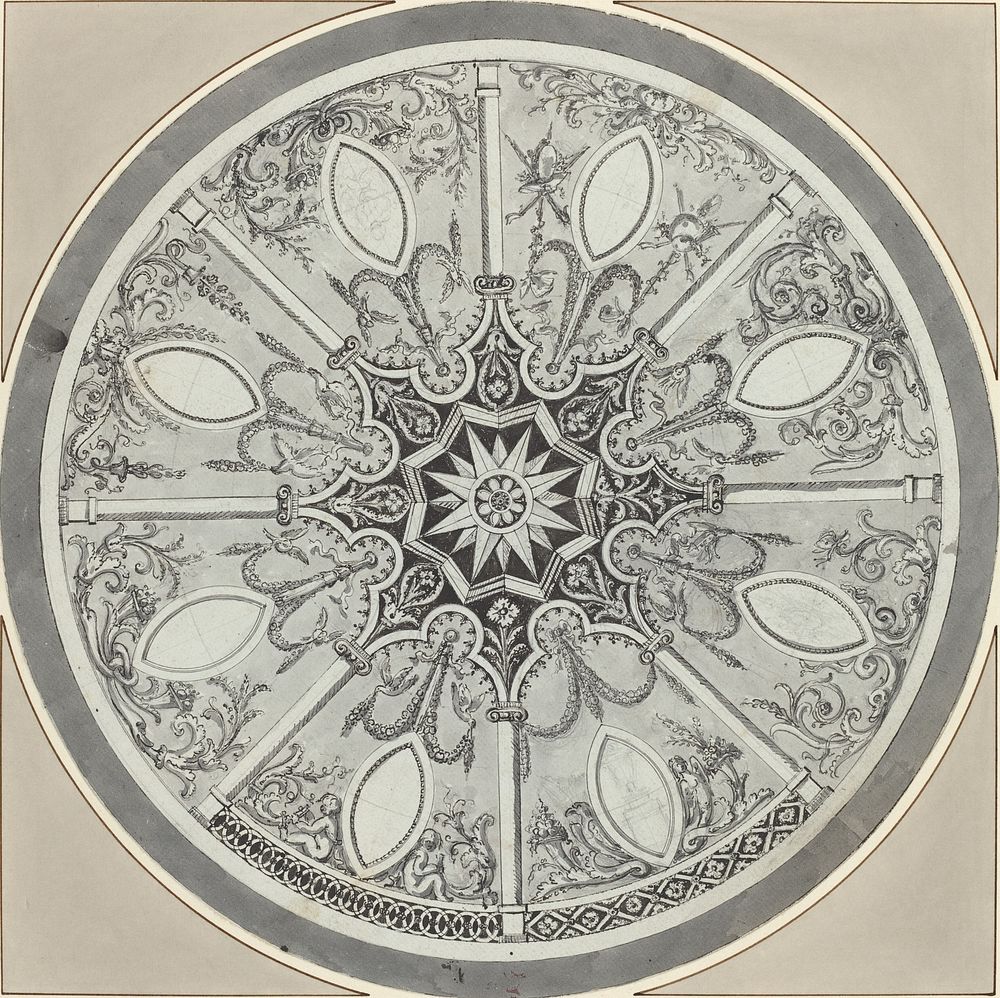 Design for an Inlaid Circular Table Top, with Alternatives (c. 1800) byItalian 18th Century & French 18th Century.  