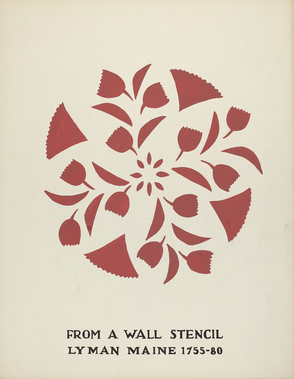 Design from Lyman, Maine 1755-1780: From Proposed Portfolio "Maine Wall Stencils" (1935–1942) by Mildred E. Bent.  