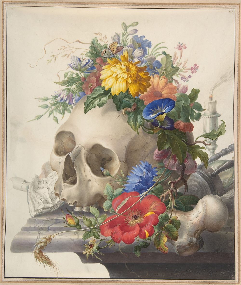 Vanitas Still Life, painting in high resolution by Herman Henstenburgh (1667–1726).  