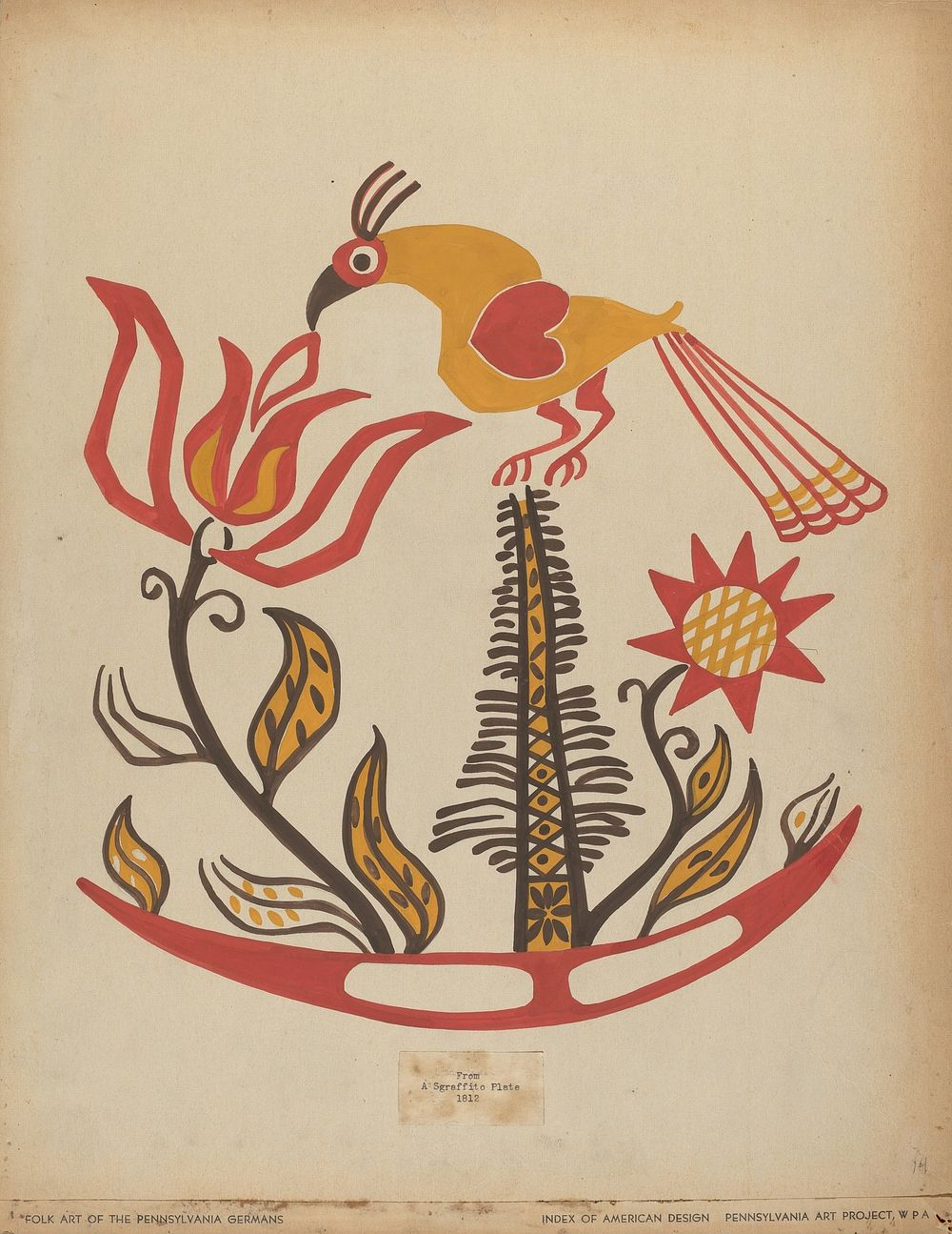 Drawing for Plate 14: From the Portfolio "Folk Art of Rural Pennsylvania" (c. 1939).  