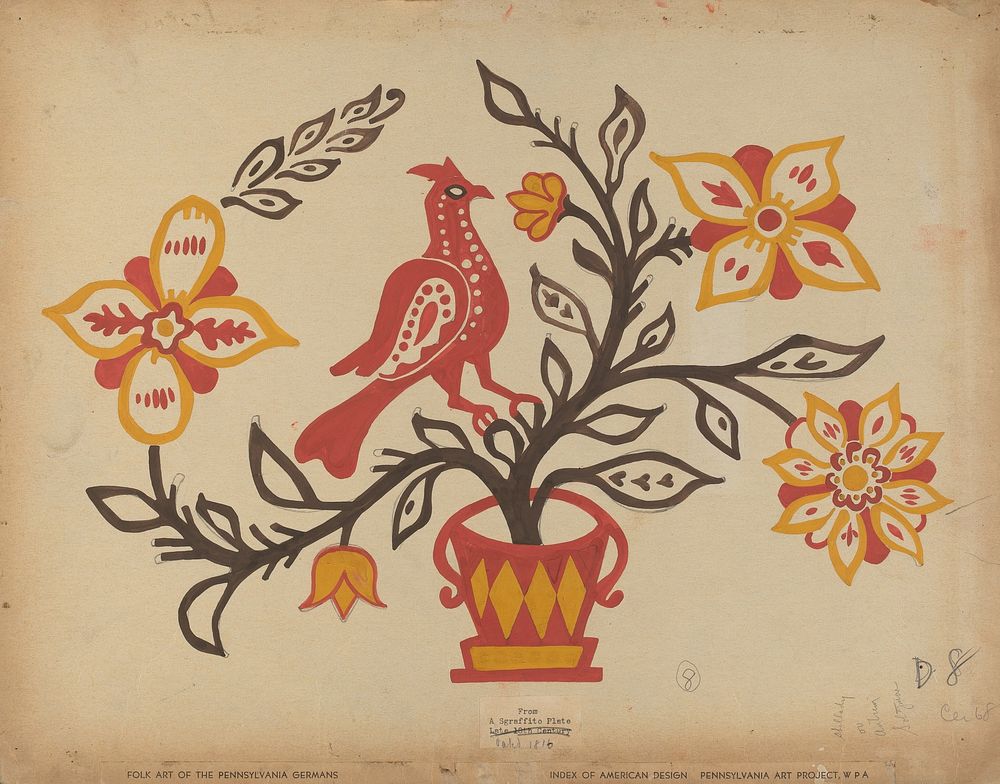 Drawing for Plate 8: From the Portfolio "Folk Art of Rural Pennsylvania" (c. 1939).  