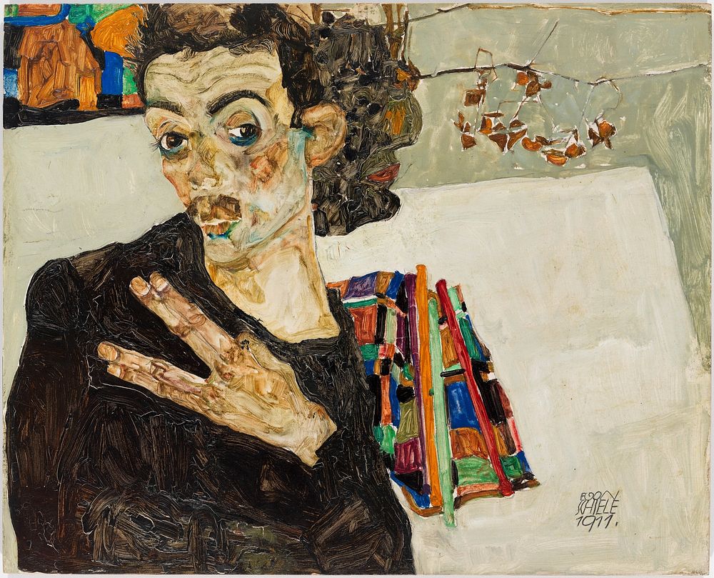 Selbstbildnis (1911) painting in high resolution by Egon Schiele.  