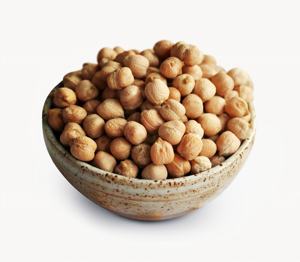 Chickpea in bowl  isolated on off white design 