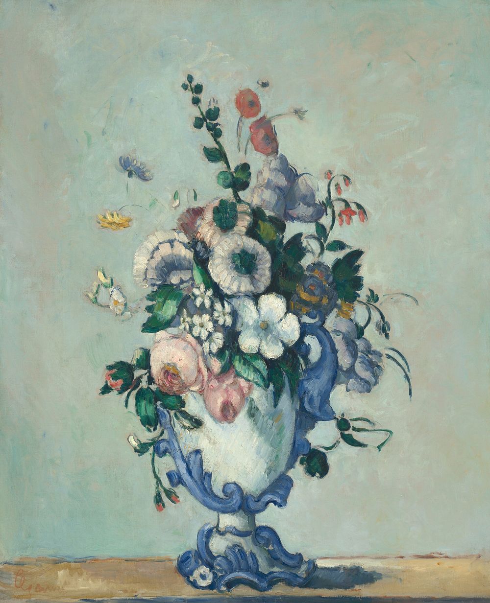 Flowers in a Rococo Vase (ca. 1876) painting in high resolution by Paul C&eacute;zanne.  