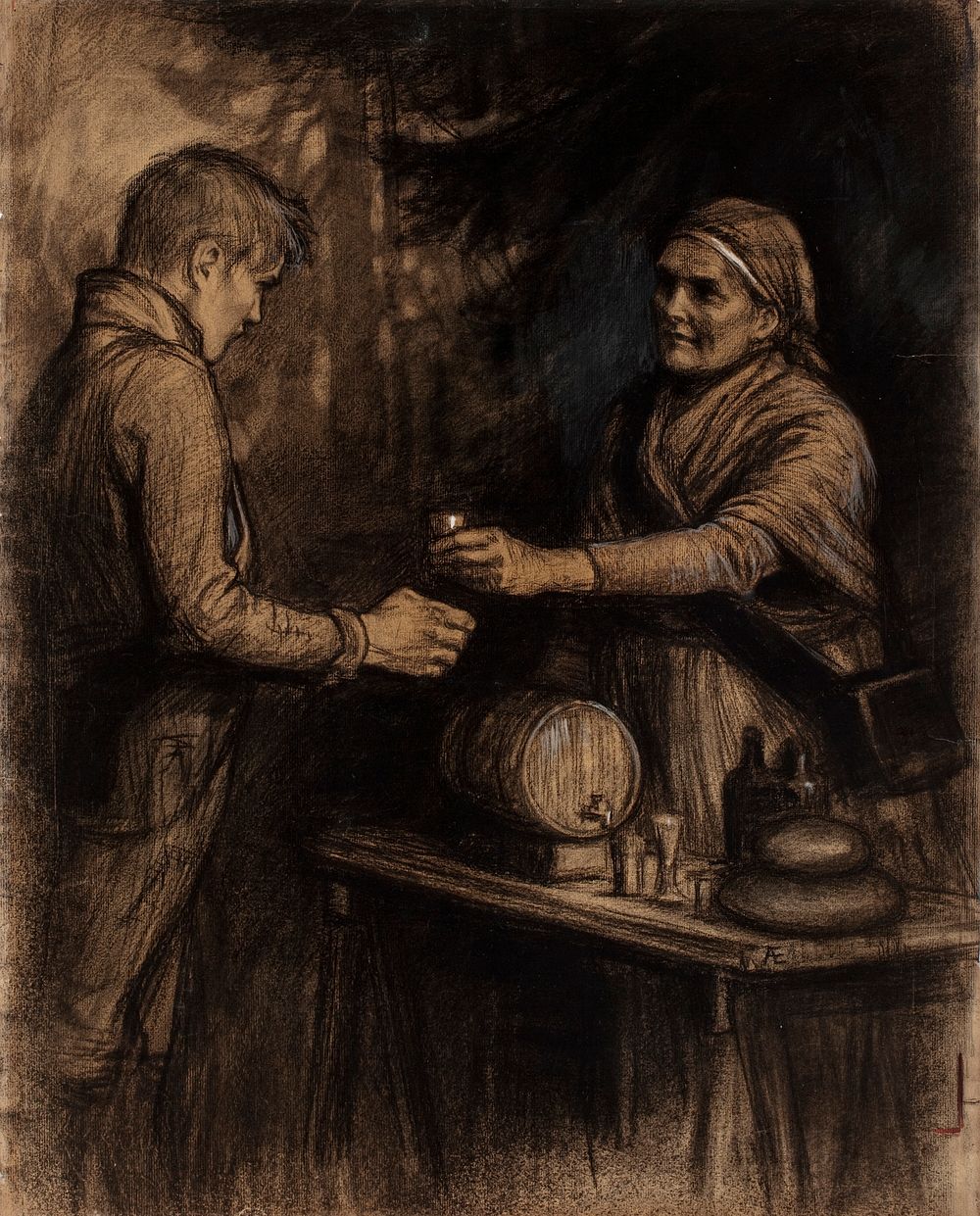 "ja saapunehelle lotta se nyt täpötäytehen soi pikarin", vänrikki stoolin tarinain kuvitusta, 1897 - 1900 by Albert Edelfelt