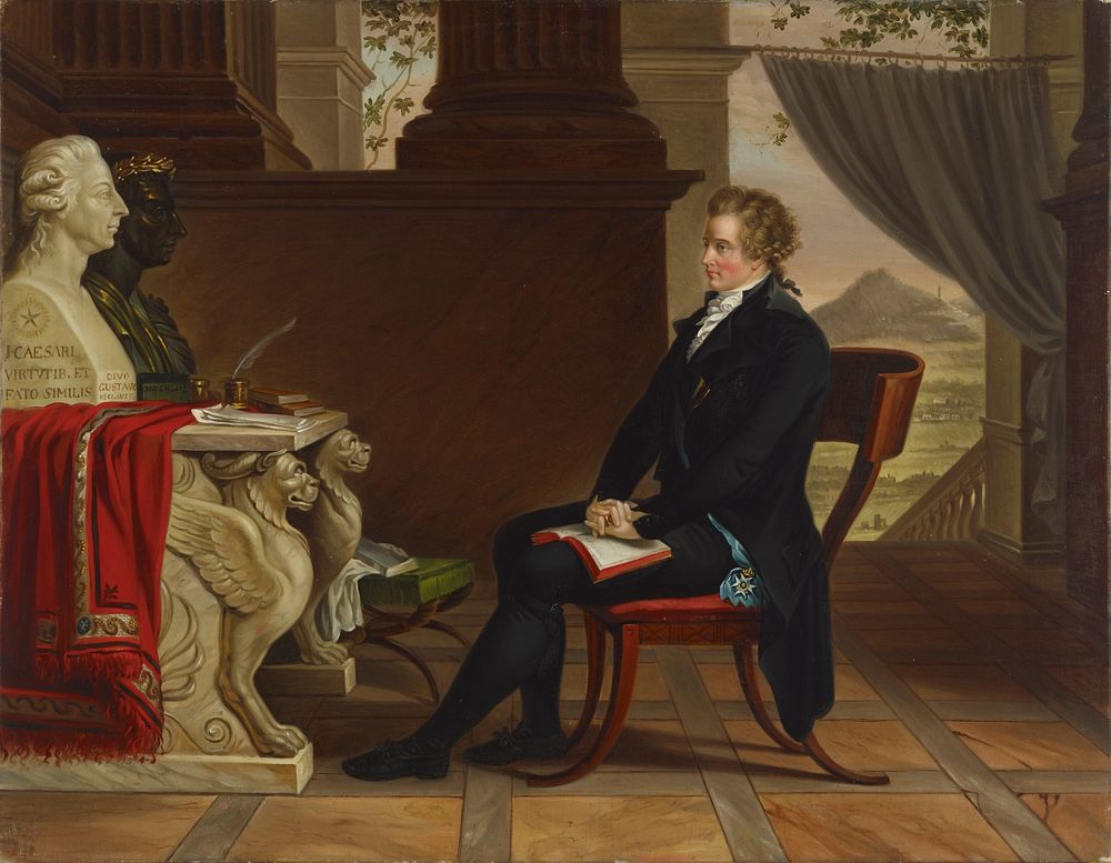 Count gustaf mauritz armfelt meditating in front of the busts of gustav iii and caesar, 1793 - 1794