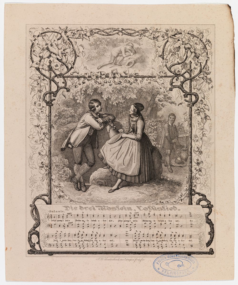 Untamo osoittaa väinämöiselle vellamon neitojen asuinsijat, kuvitus kalevalan 5. runoon, kuva 11, 1861
