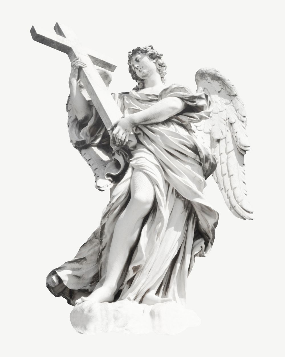 Angel with Cross statue collage element psd