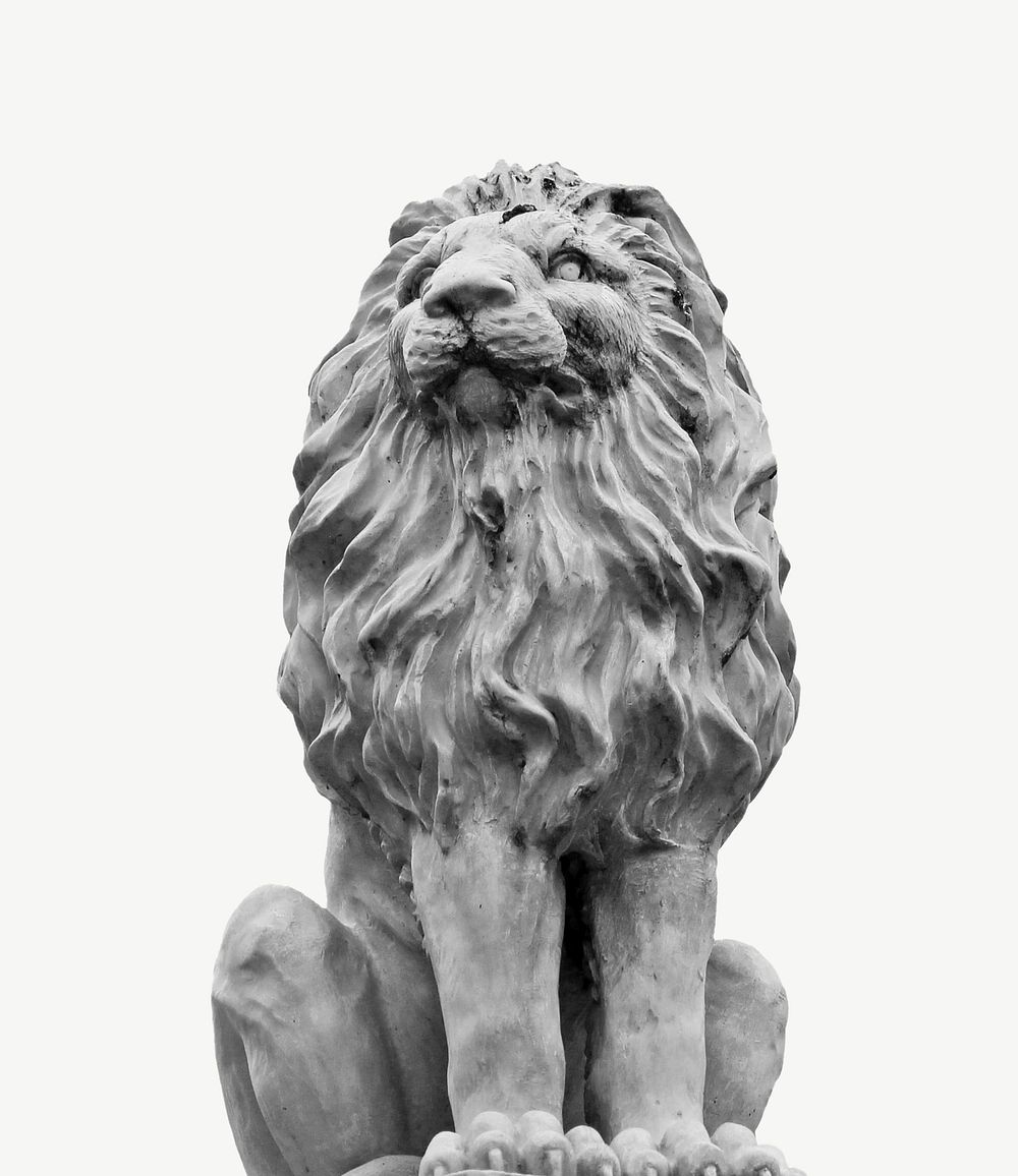 Lion sculpture collage element, isolated image psd