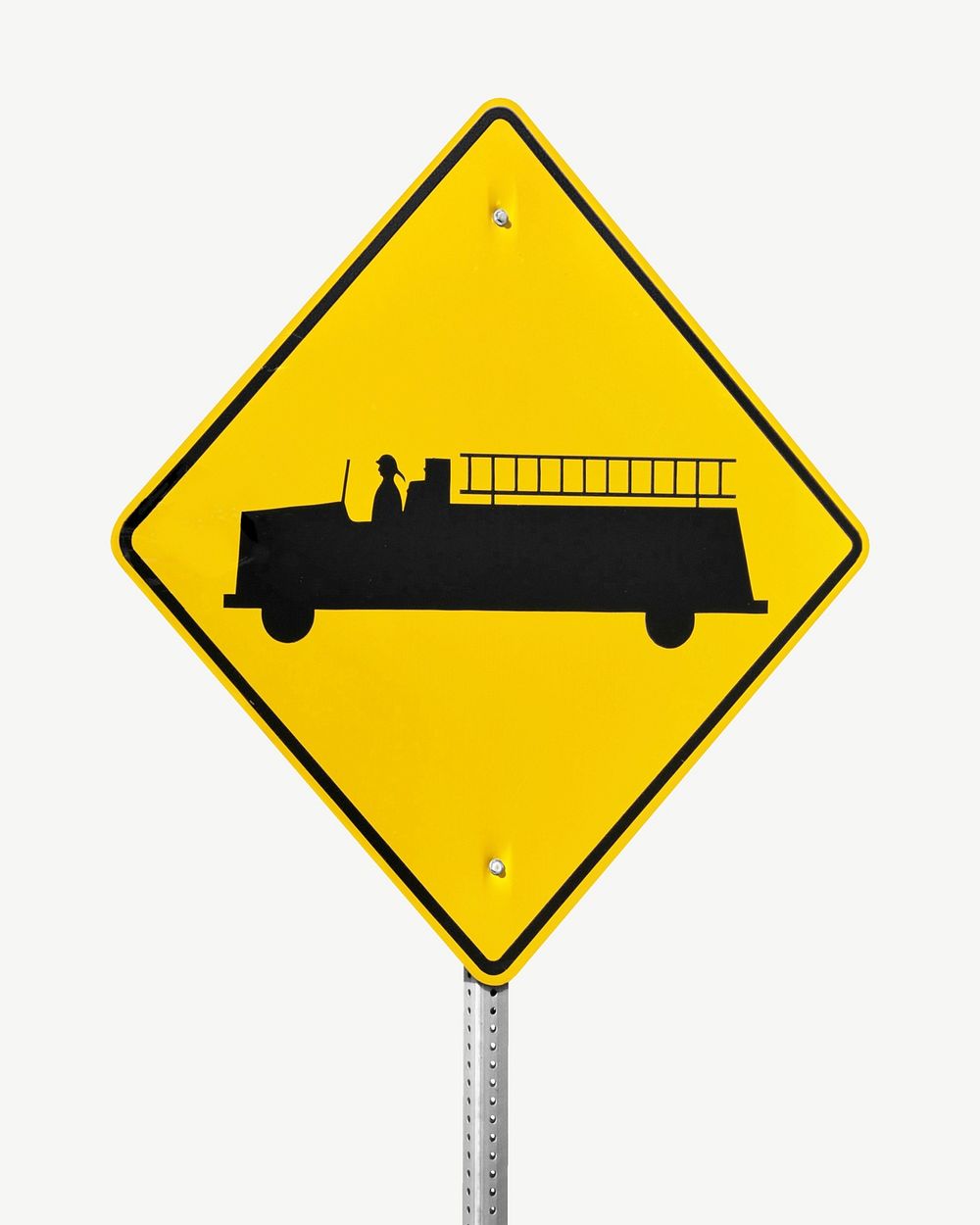 Fire truck ahead road sign collage element psd