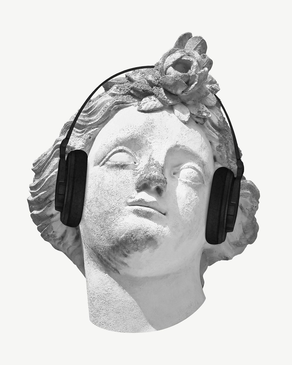 Statue listening to music collage element psd