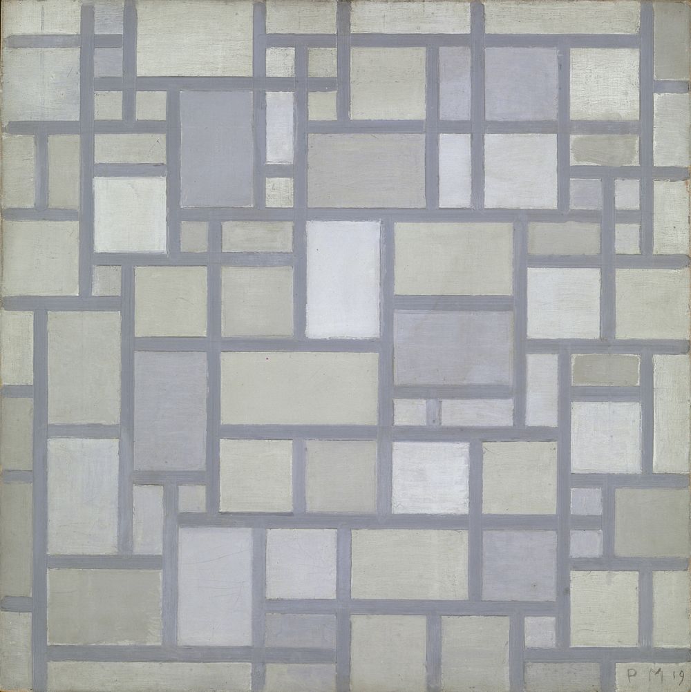 Piet Mondrian's Composition in bright colors with gray lines (raster Composition 7) (1919) painting in high resolution by…
