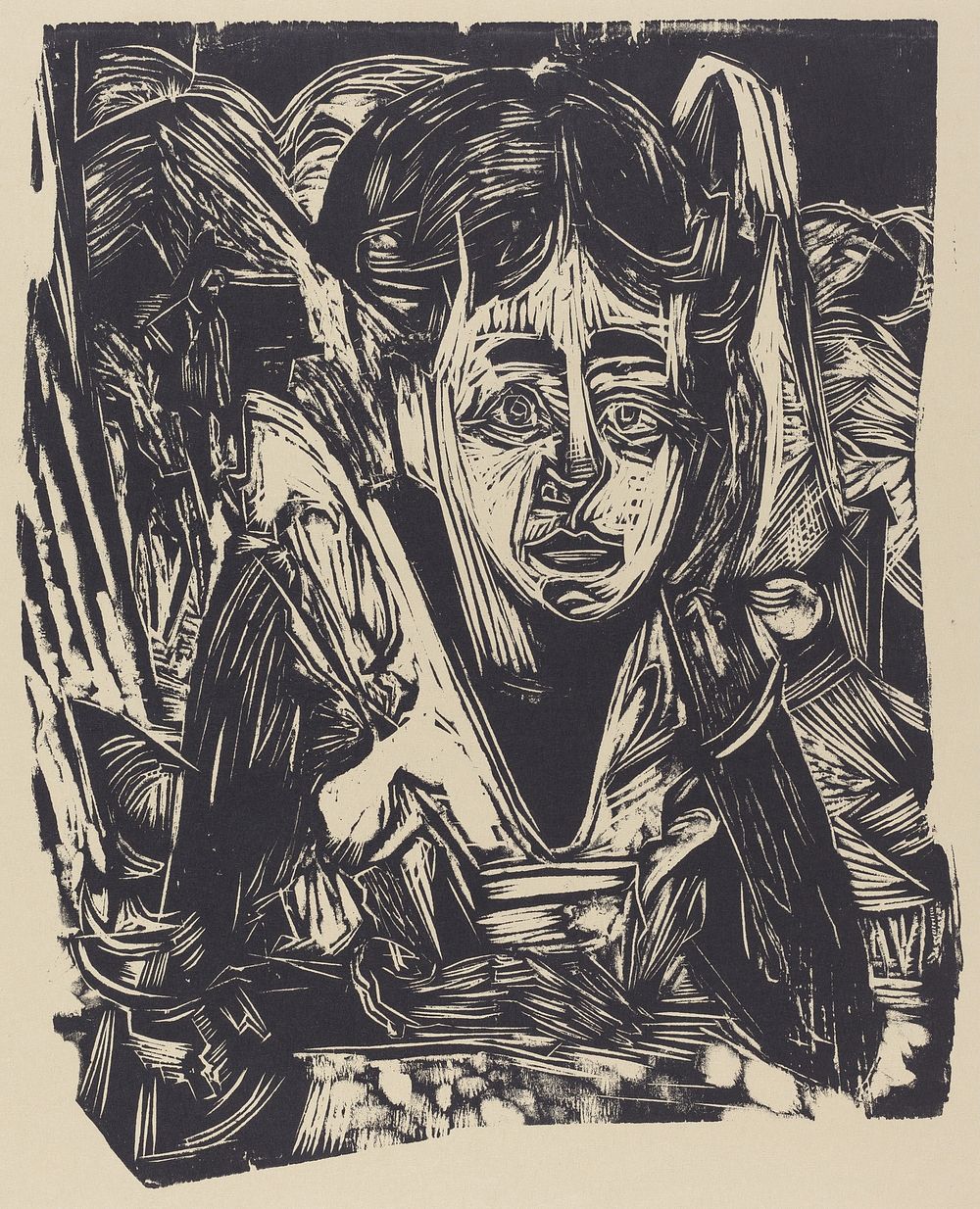 Girl Dreaming (1918) print in high resolution by Ernst Ludwig Kirchner.  