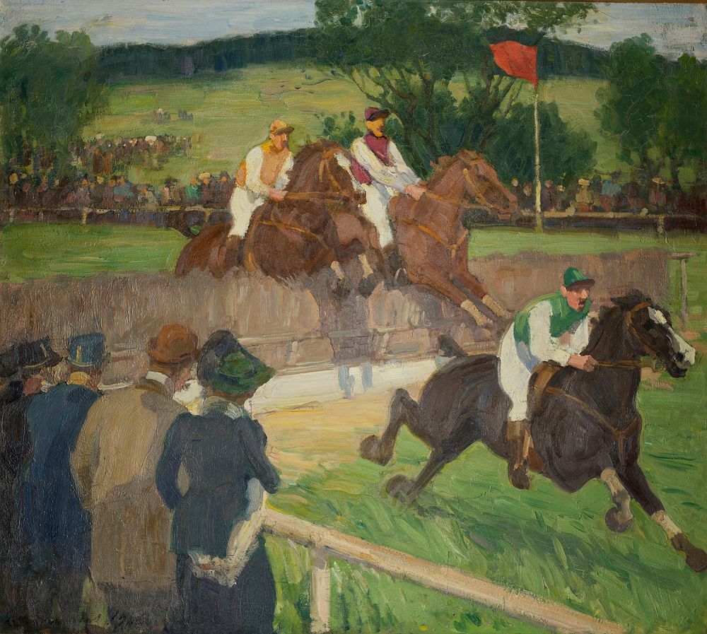 Horse Racing (1906) painting in high resolution by Gosta von Hennigs. Original from the Thiel Gallery. 