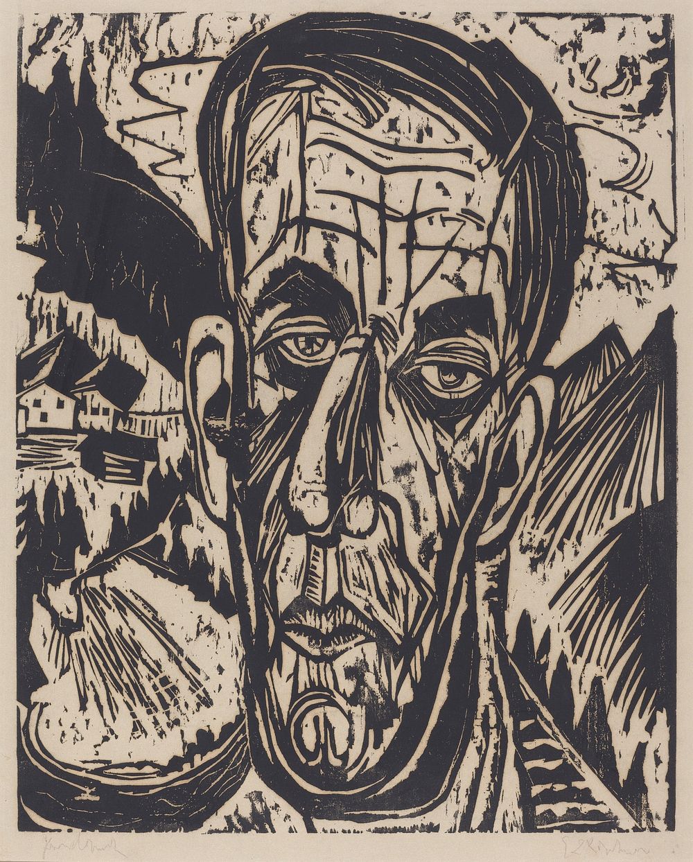 Head of van de Velde, Bright (1917) print in high resolution by Ernst Ludwig Kirchner.  