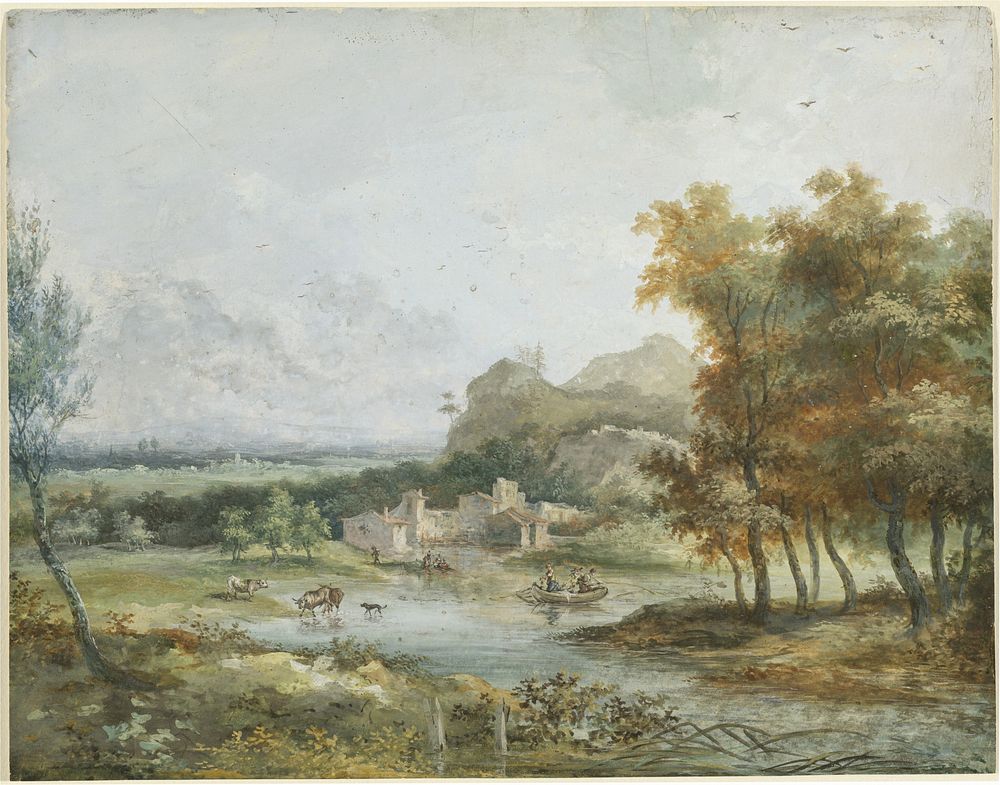 Italian Landscape with a Boating Party by Louis Gabriel Moreau the Elder (1739–1806)  