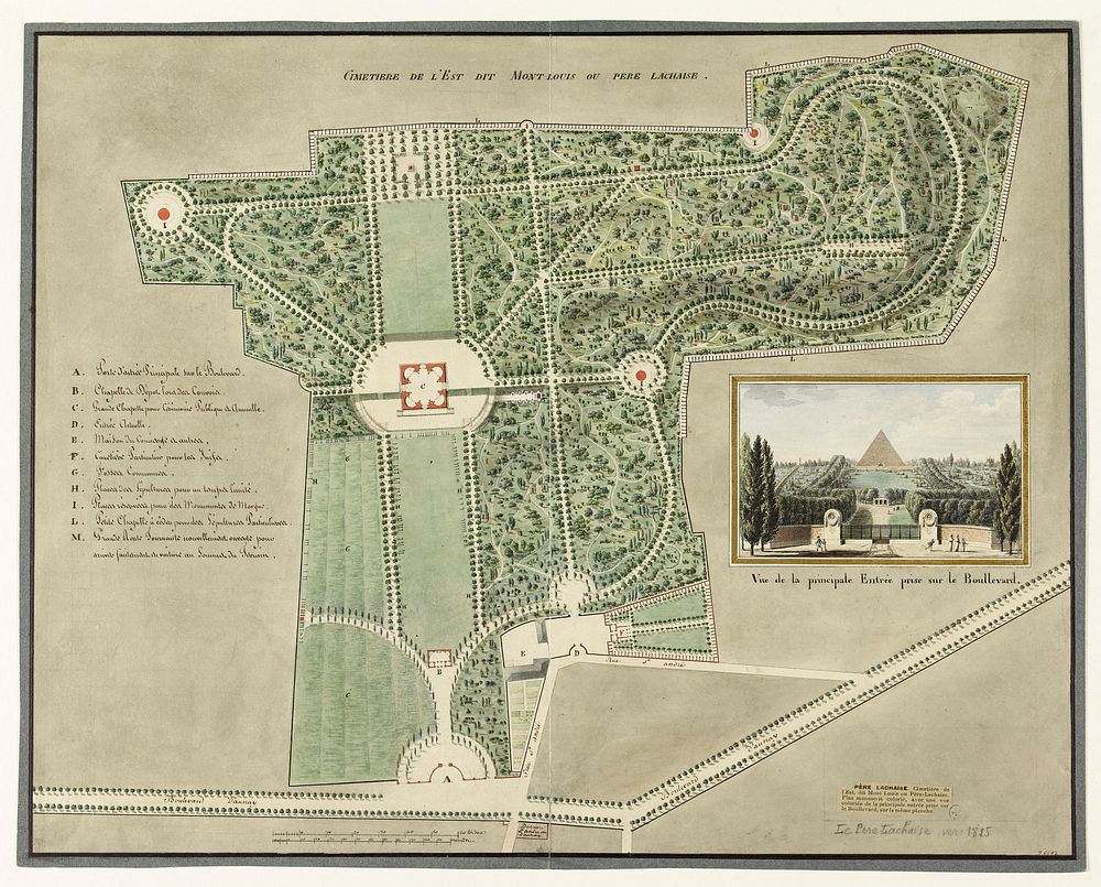 Alexandre Théodore Brongniart (1739-1813). Plan du cimetière du Père Lachaise. Aquarelle et encre noire sur papier cartonné…