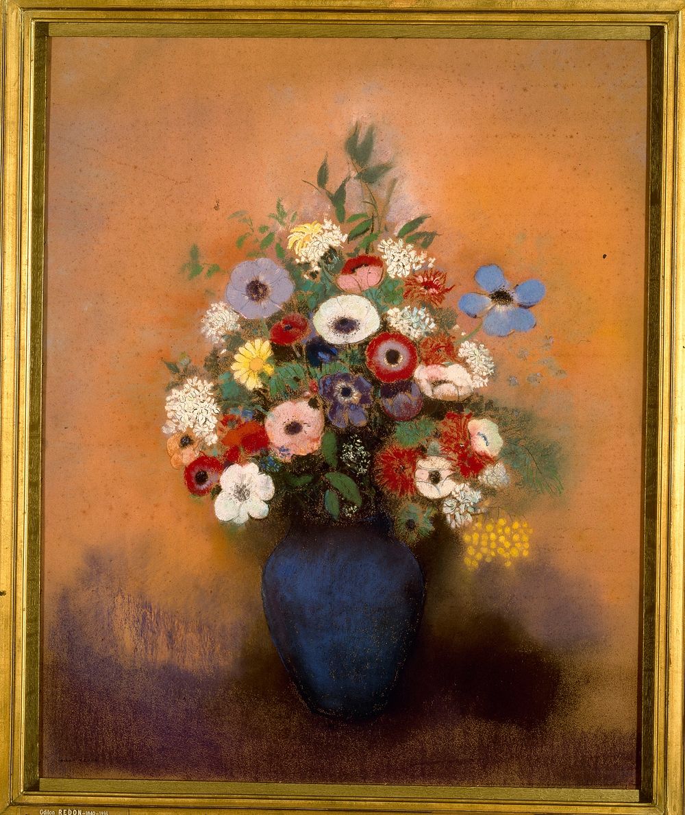 Odilon Redon (1840-1916). "Anémones et lilas dans un vase bleu". Pastel, fusain, vers 1912. Musée des Beaux-Arts de la Ville…