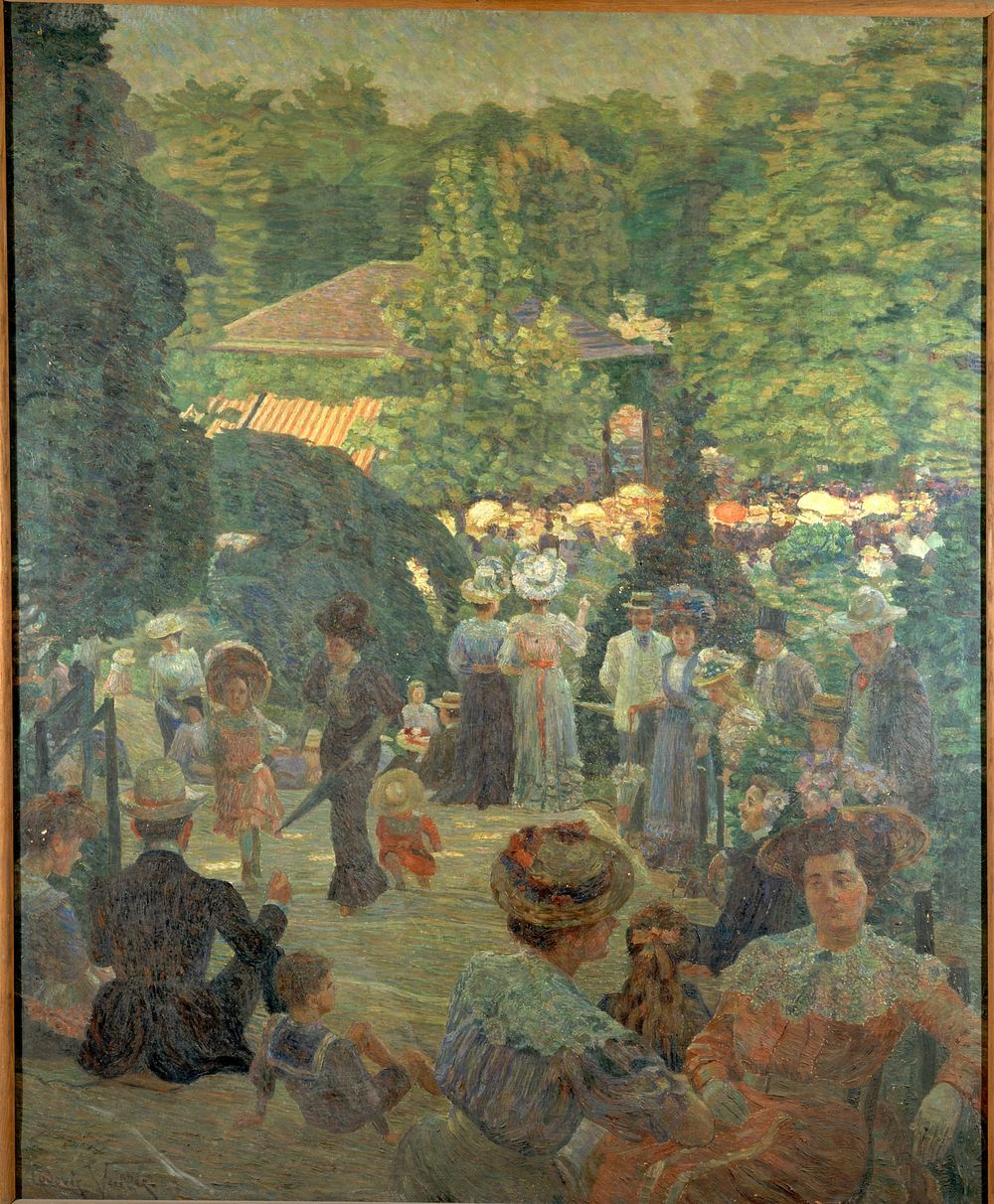 Ludovic Vallée (1864-1939), "Le parc de Montsouris à Paris, vue prise vers le kiosque à musique", huile sur toile. Paris…