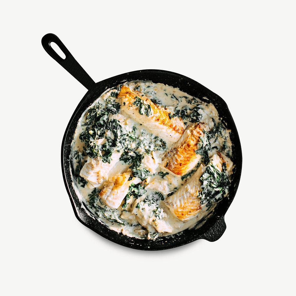 Creamed spinach salmon  collage element, isolated image psd