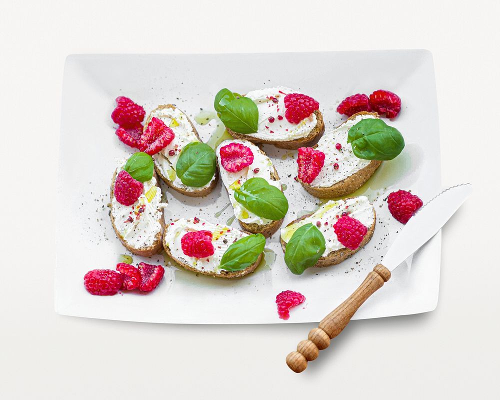 Raspberry bruschetta collage element  psd