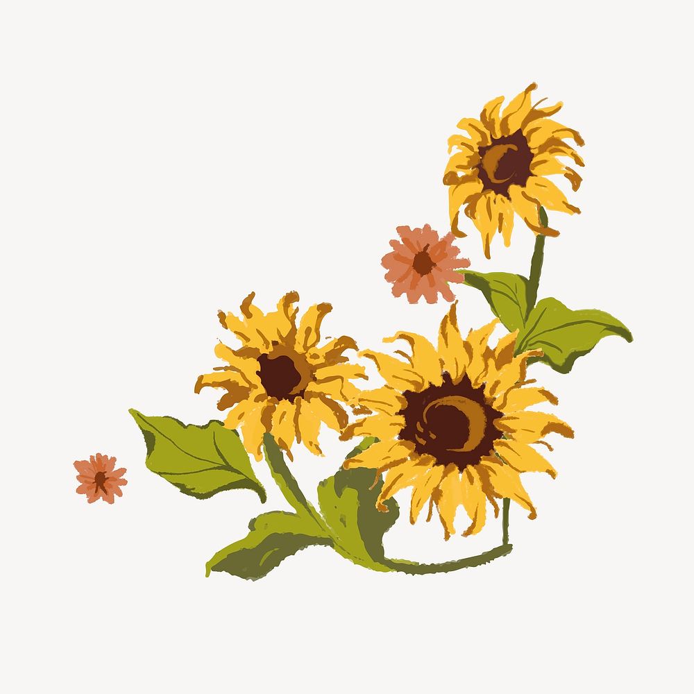 Aesthetic sunflower flower collage element vector