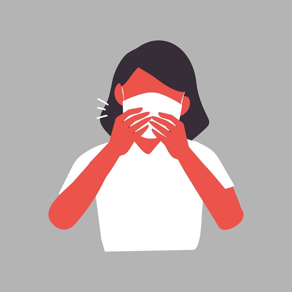 Coughing woman, Covid-19 illustration collage element vector