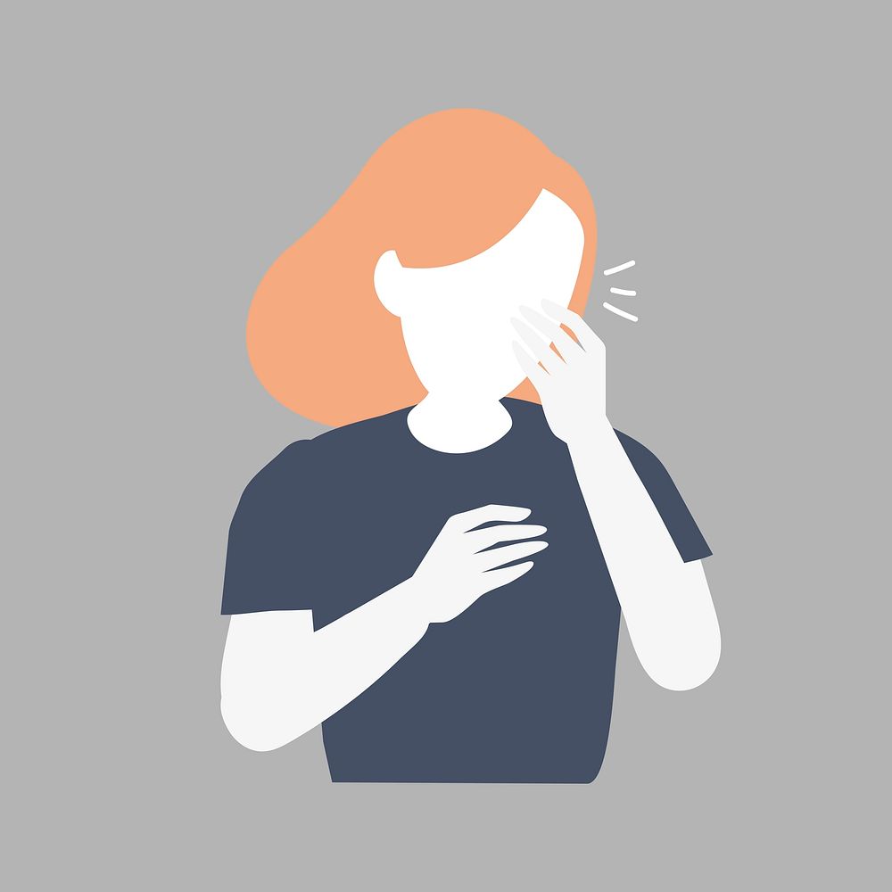 Coughing woman, Covid-19 illustration collage element vector