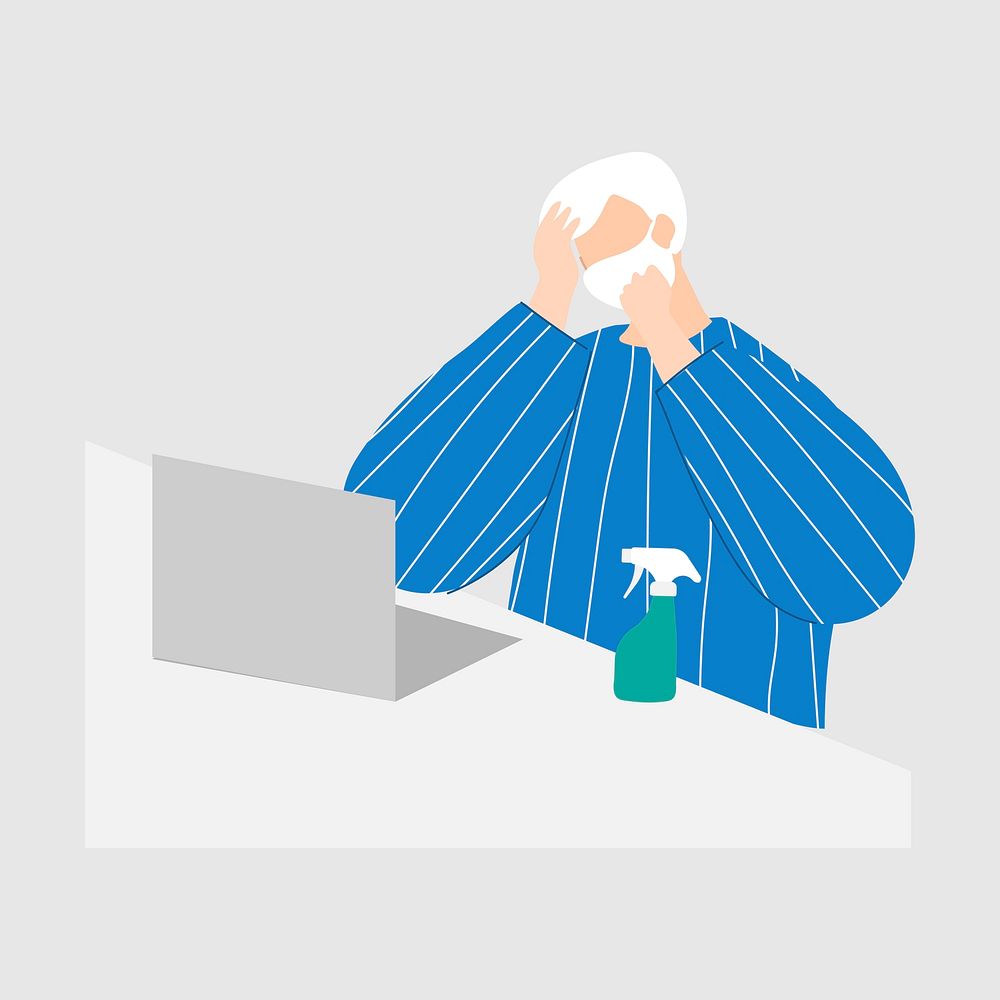 Man working during COVID element, cute design vector