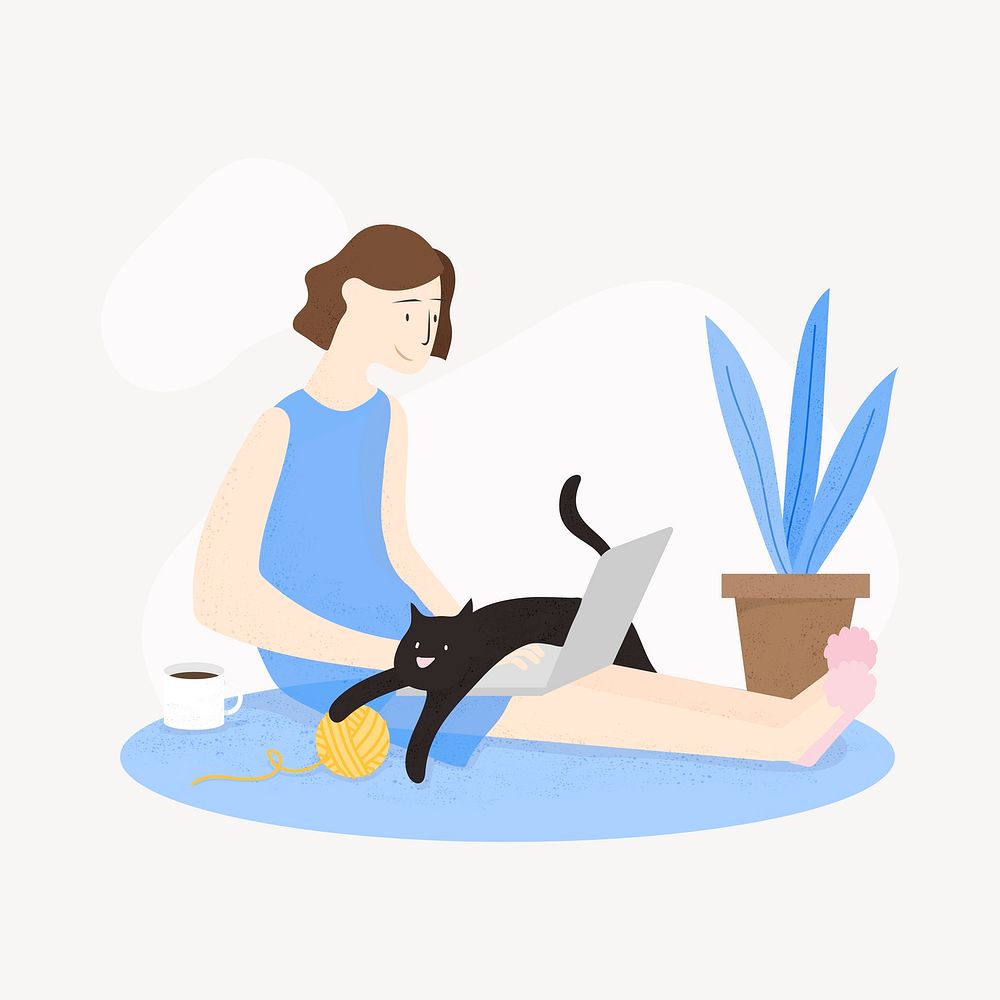 Woman working from home element, cute design vector